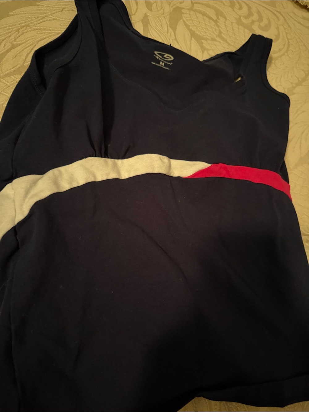 Champion Navy Tank Top with Red and Cream Waist Stripe